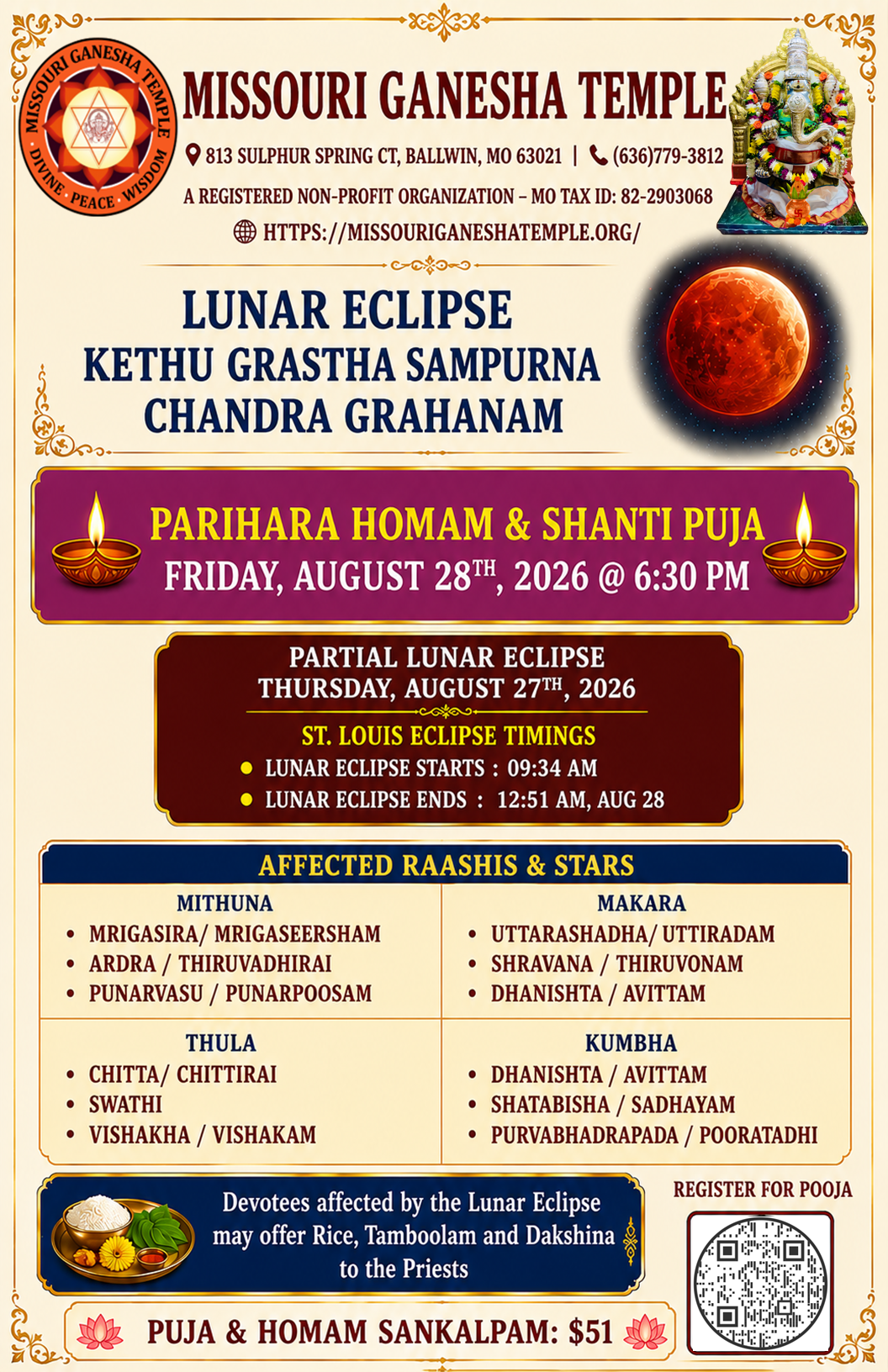Lunar Eclipse Parihara Homan and Shanti Puja